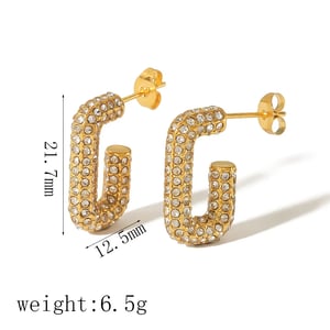 1 Pair Luxurious Retro Style Shiny U Shape Stainless Steel  Gold Color Inlay Full Rhinestones Women's Hoop Earrings h5 Picture3